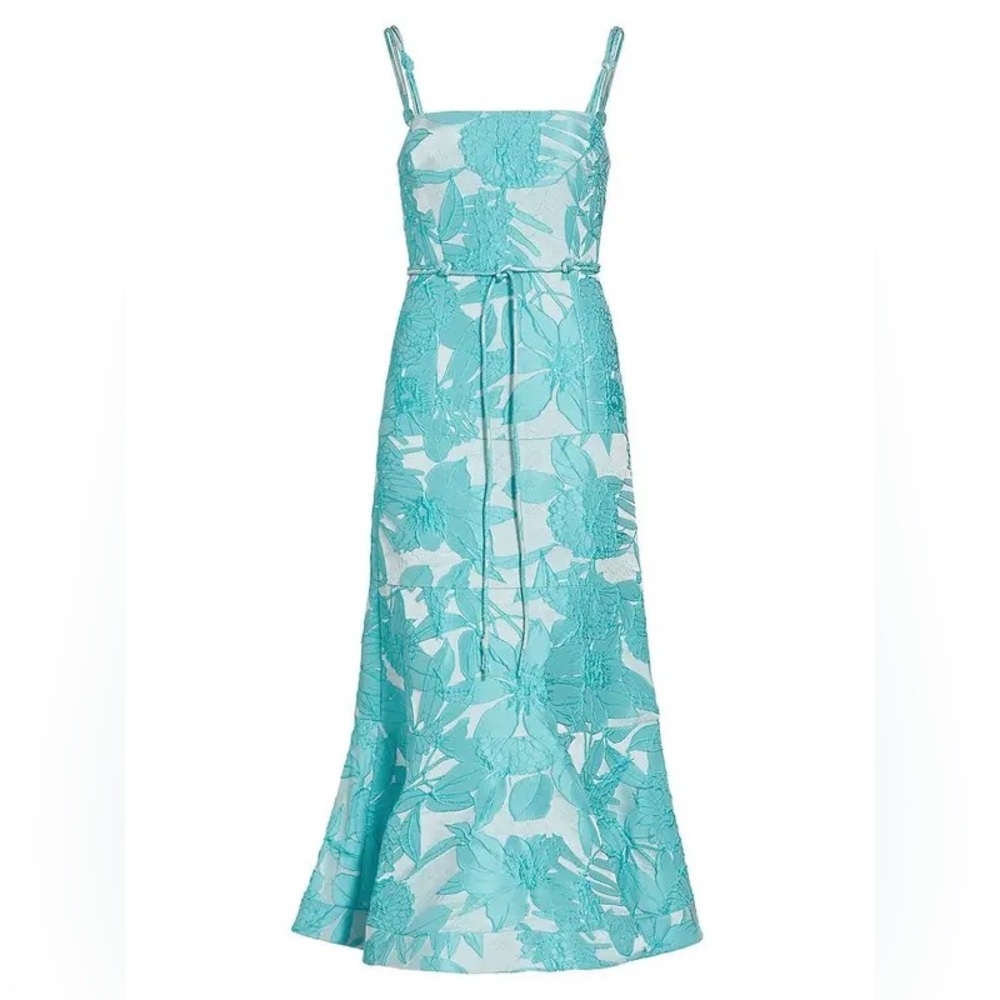 ALEXIS Delphine Sash-Tie Embroidered Jacquard Midi Dress